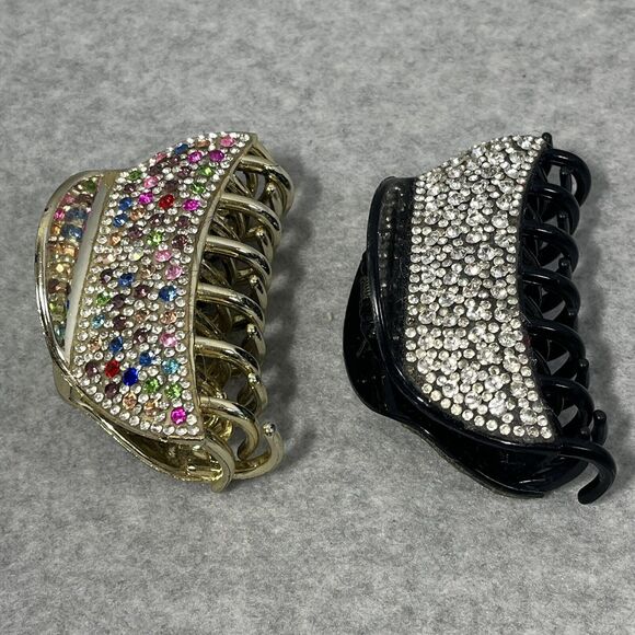 Hair Claw Clips Mix Lot of 7 Medium Pearl Barrettes Good Quality Mix Rhinestones - Picture 10 of 16